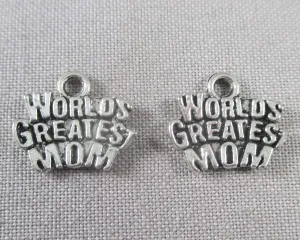 50% OFF!! Worlds Greatest Mom Charms Silver Tone 20pcs (0147)