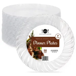 Aya'S 50 Clear Plastic Plates Disposable, Plastic Plate, 9" Heavy-Duty Hard