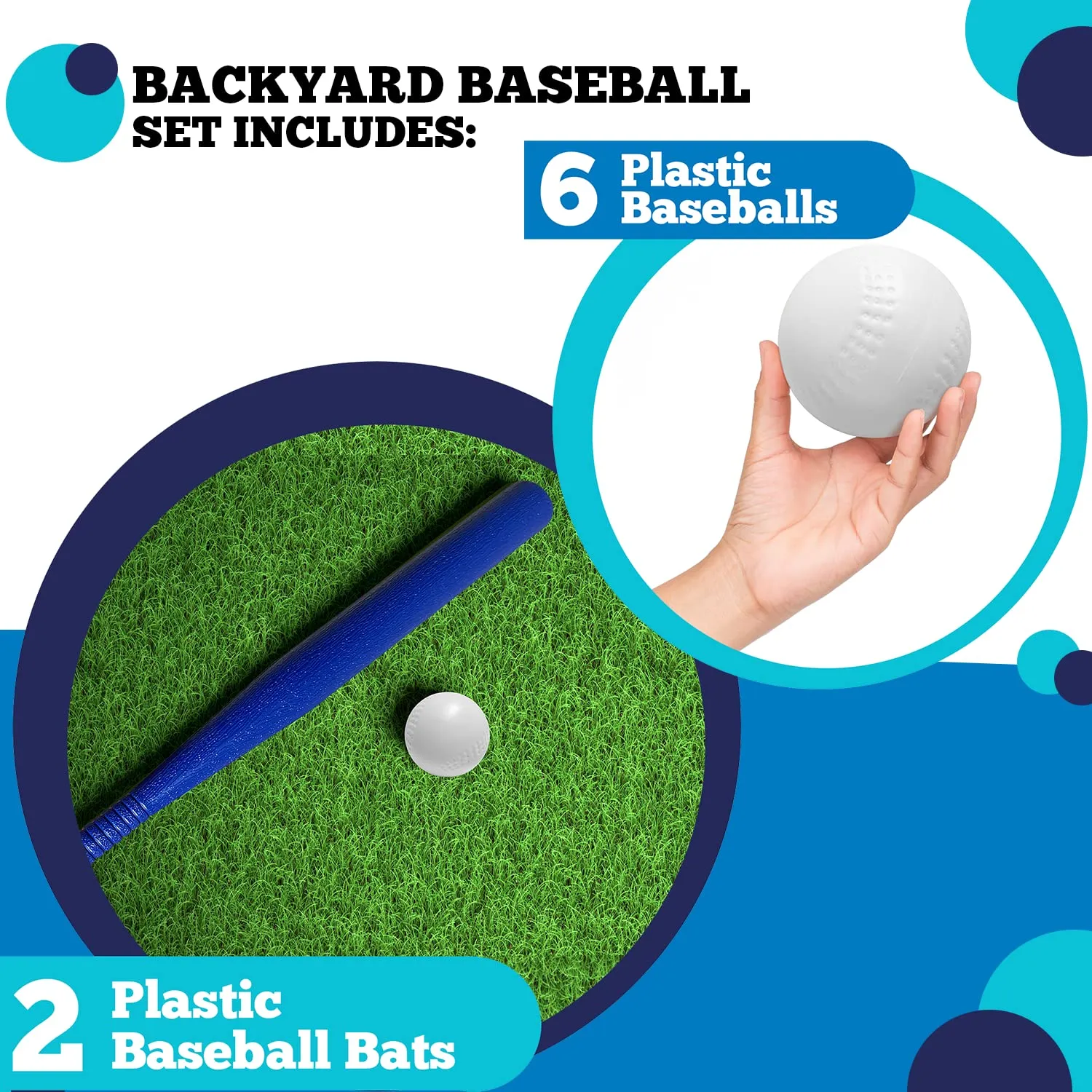 Backyard Plastic Baseball Set | (2) 32" Plastic Baseball Bats & (6) Plastic Baseballs | Great for Backyard Games & Parties