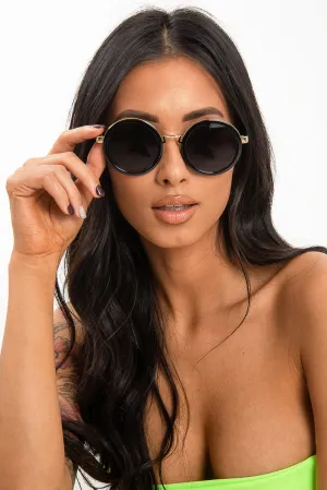 Black Gold Detail Round Frame Sunglasses - Ryen