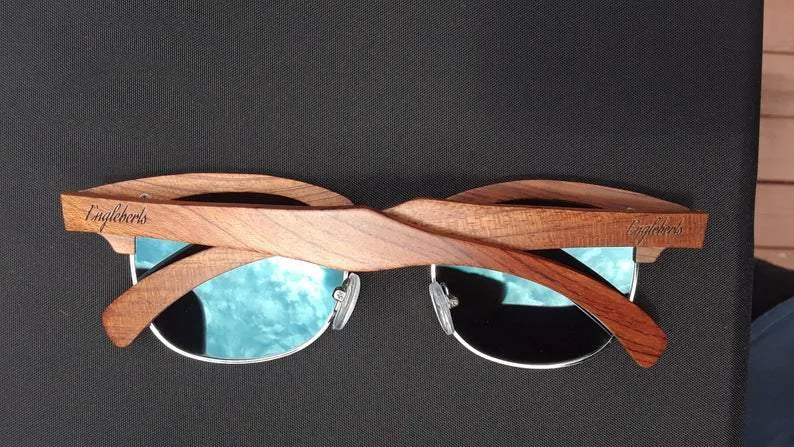 Brazilian Pear Wood Sunglasses with Ice Blue Polarized Lenses