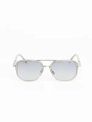 Grey Mirrored Navigator Metal Sunglasses