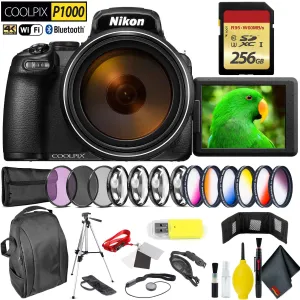 Nikon COOLPIX P1000 Digital Camera   256GB Memory Card Professional Bundle International Model