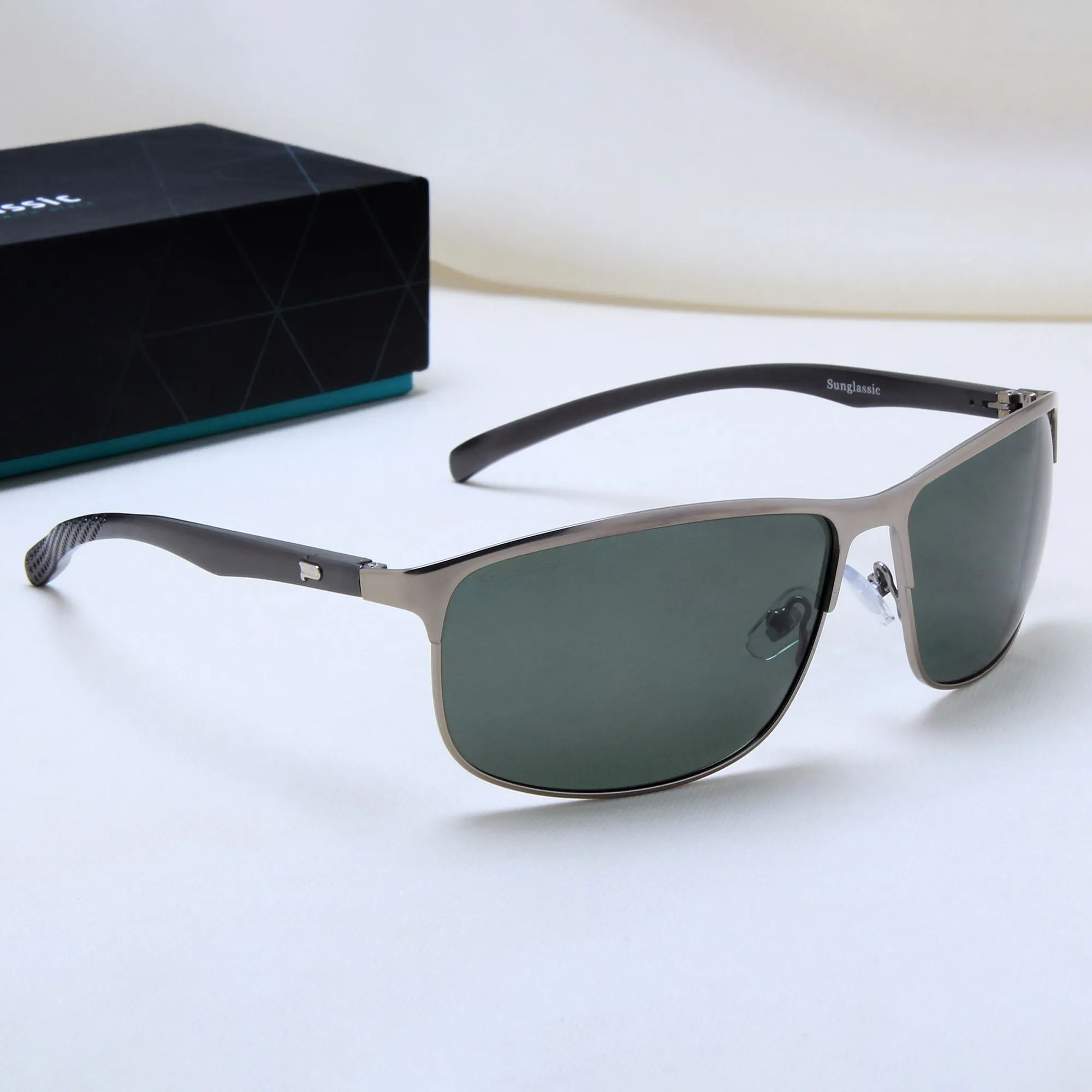 Stylish Radiant Rectangle Sunglasses with Polarized Gray Green Lenses