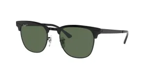 Ray-Ban Clubmaster Metal Polarized Sunglasses - Matte Black on Black/G-15 Green